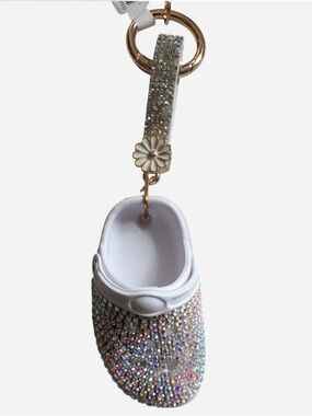 Crystal Rhinestone White Croc Charm Keychain